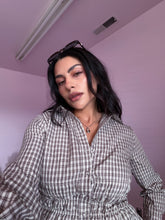 Load image into Gallery viewer, Plaid Button Down Shirred Waist Top