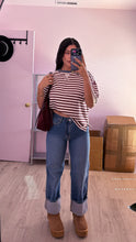 Load image into Gallery viewer, Nelly Stripe Colorblock Detail Short Sleeve Knit T-shirt