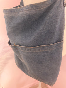 Denim tote bag with adjustable strap & multiple pockets