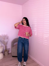 Load image into Gallery viewer, Mikayla Fuzzy Knit Striped Cardigan in Blue/Pink