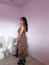 Load image into Gallery viewer, Autumn Romance Tiered Mesh Maxi Dress in Espresso Floral