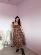 Load image into Gallery viewer, Autumn Romance Tiered Mesh Maxi Dress in Espresso Floral