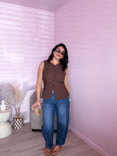 Load image into Gallery viewer, Paula Button Down Long Line Vest Top in Brown