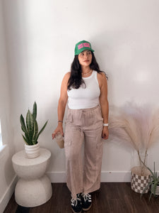 Ash Mocha Linen Cargo Pants