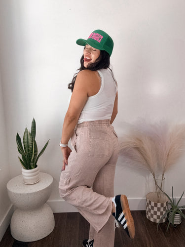 Ash Mocha Linen Cargo Pants