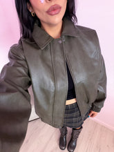Load image into Gallery viewer, Olivia Faux Leather Bomber Jacket in Olive