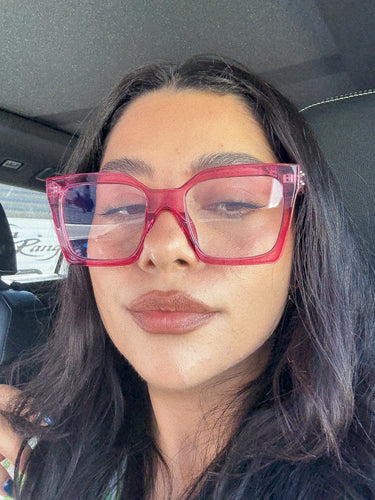 Oversized blue light blocker glasses in HOT PINK