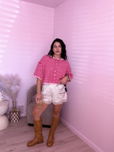 Load image into Gallery viewer, Mikayla Fuzzy Knit Striped Cardigan in Blue/Pink