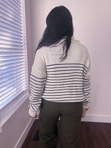 Half Zip Up Striped Knit Sweater