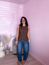 Load image into Gallery viewer, Paula Button Down Long Line Vest Top in Brown