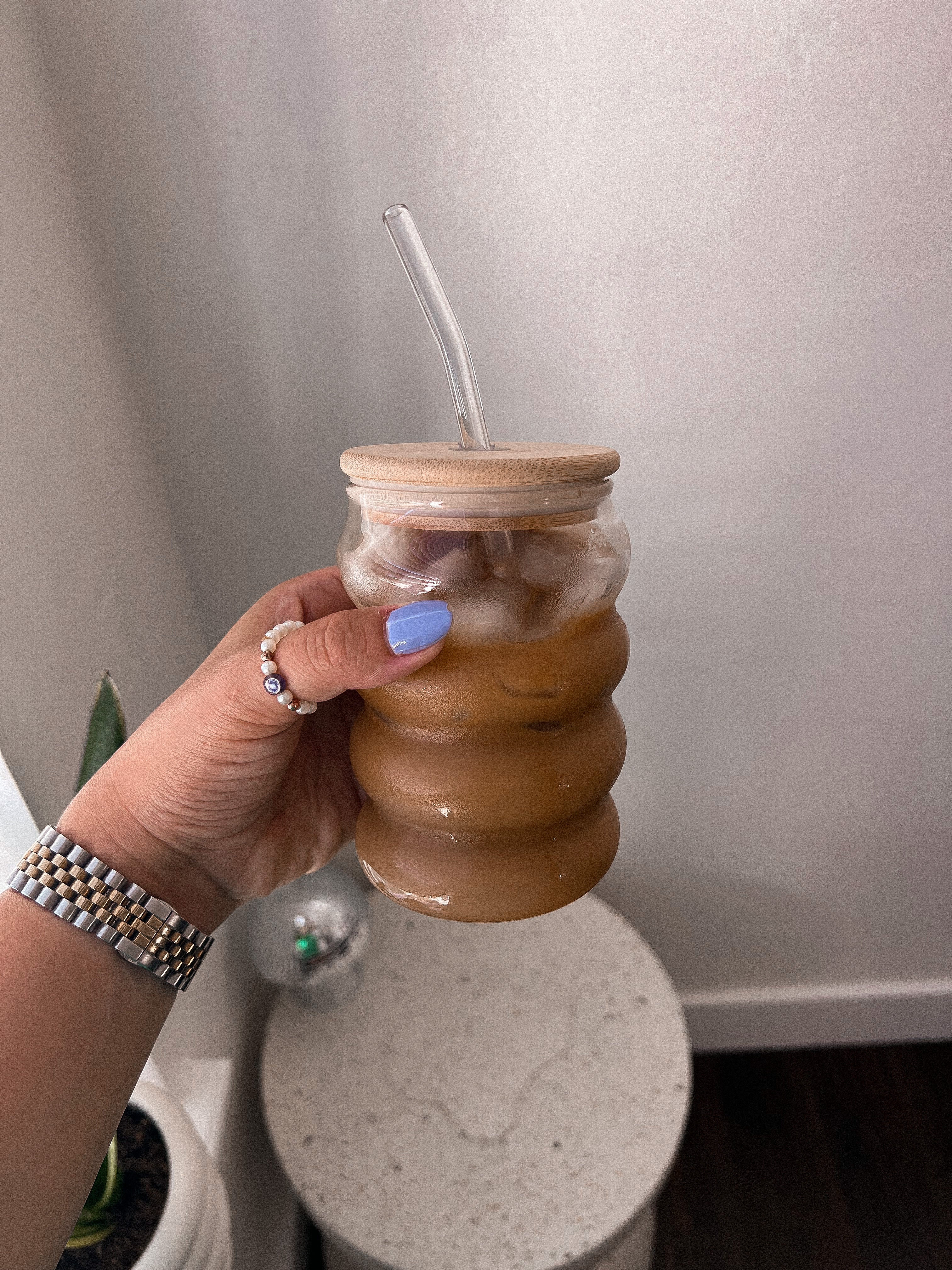 bubble iced coffee glass cup *with lid & straw* – Shop Evelia Bella