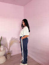 Load image into Gallery viewer, Bowed Striped Track Pants in Dusty Navy Blue