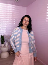 Load image into Gallery viewer, Fuzzy Knit Striped Cardigan in Blue/Pink