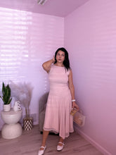 Load image into Gallery viewer, Asymmetric Mesh Midi Dress in Pastel Pink