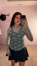 Load image into Gallery viewer, Sheer Flower Top in Dusty Blue (LARGE)