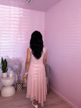 Load image into Gallery viewer, Asymmetric Mesh Midi Dress in Pastel Pink