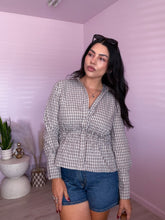 Load image into Gallery viewer, Plaid Button Down Shirred Waist Top
