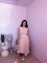 Load image into Gallery viewer, Asymmetric Mesh Midi Dress in Pastel Pink