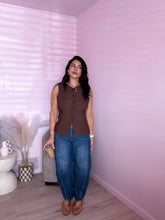 Load image into Gallery viewer, Paula Button Down Long Line Vest Top in Brown