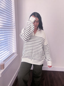 Half Zip Up Striped Knit Sweater