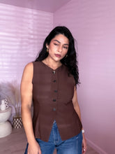 Load image into Gallery viewer, Paula Button Down Long Line Vest Top in Brown