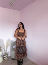 Load image into Gallery viewer, Autumn Romance Tiered Mesh Maxi Dress in Espresso Floral