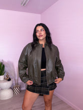 Load image into Gallery viewer, Olivia Faux Leather Bomber Jacket in Olive
