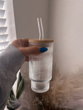 Load image into Gallery viewer, *RESTOCKED* Ribbed iced coffee glass cup *with lid &amp; straw*