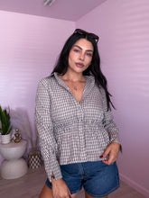Load image into Gallery viewer, Plaid Button Down Shirred Waist Top