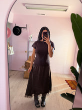 Load image into Gallery viewer, The Espresso Twofer Asymmetrical Lace Midi Dress