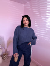 Load image into Gallery viewer, Elliana Boat Neck Chunky Cropped Sweater in Dusty Blue