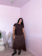 Load image into Gallery viewer, The Espresso Twofer Asymmetrical Lace Midi Dress