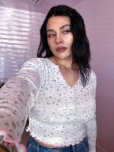 Load image into Gallery viewer, Floral Ribbed Knit V Neck Long Sleeve Top