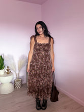 Load image into Gallery viewer, Autumn Romance Tiered Mesh Maxi Dress in Espresso Floral