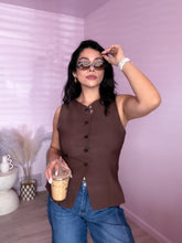 Load image into Gallery viewer, Paula Button Down Long Line Vest Top in Brown