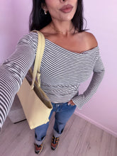 Load image into Gallery viewer, Monique Stripe Asymmetrical Neck Long Sleeve Top