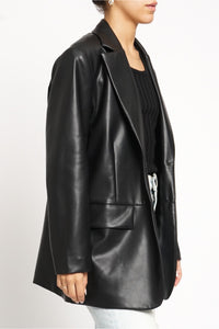 It’s not that serious faux leather boyfriend blazer