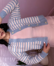Load image into Gallery viewer, Fuzzy Knit Striped Cardigan in Blue/Pink