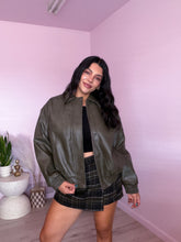 Load image into Gallery viewer, Olivia Faux Leather Bomber Jacket in Olive