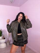 Load image into Gallery viewer, Olivia Faux Leather Bomber Jacket in Olive