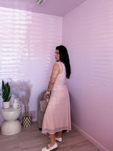 Load image into Gallery viewer, Asymmetric Mesh Midi Dress in Pastel Pink
