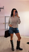 Load image into Gallery viewer, Plaid Button Down Shirred Waist Top