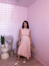 Load image into Gallery viewer, Asymmetric Mesh Midi Dress in Pastel Pink