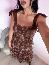 Load image into Gallery viewer, Autumn Romance Tiered Mesh Maxi Dress in Espresso Floral