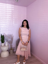 Load image into Gallery viewer, Asymmetric Mesh Midi Dress in Pastel Pink