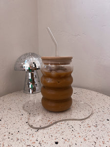 Bubbly iced coffee glass cup *with lid & straw*