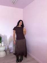 Load image into Gallery viewer, The Espresso Twofer Asymmetrical Lace Midi Dress