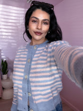 Load image into Gallery viewer, Fuzzy Knit Striped Cardigan in Blue/Pink