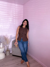 Load image into Gallery viewer, Paula Button Down Long Line Vest Top in Brown