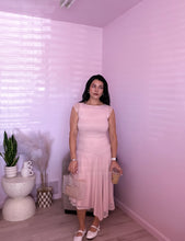 Load image into Gallery viewer, Asymmetric Mesh Midi Dress in Pastel Pink